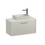 Vado Safari Fluted 800mm Cashmere Wall Hung Vanity Unit & Gloss White Worktop